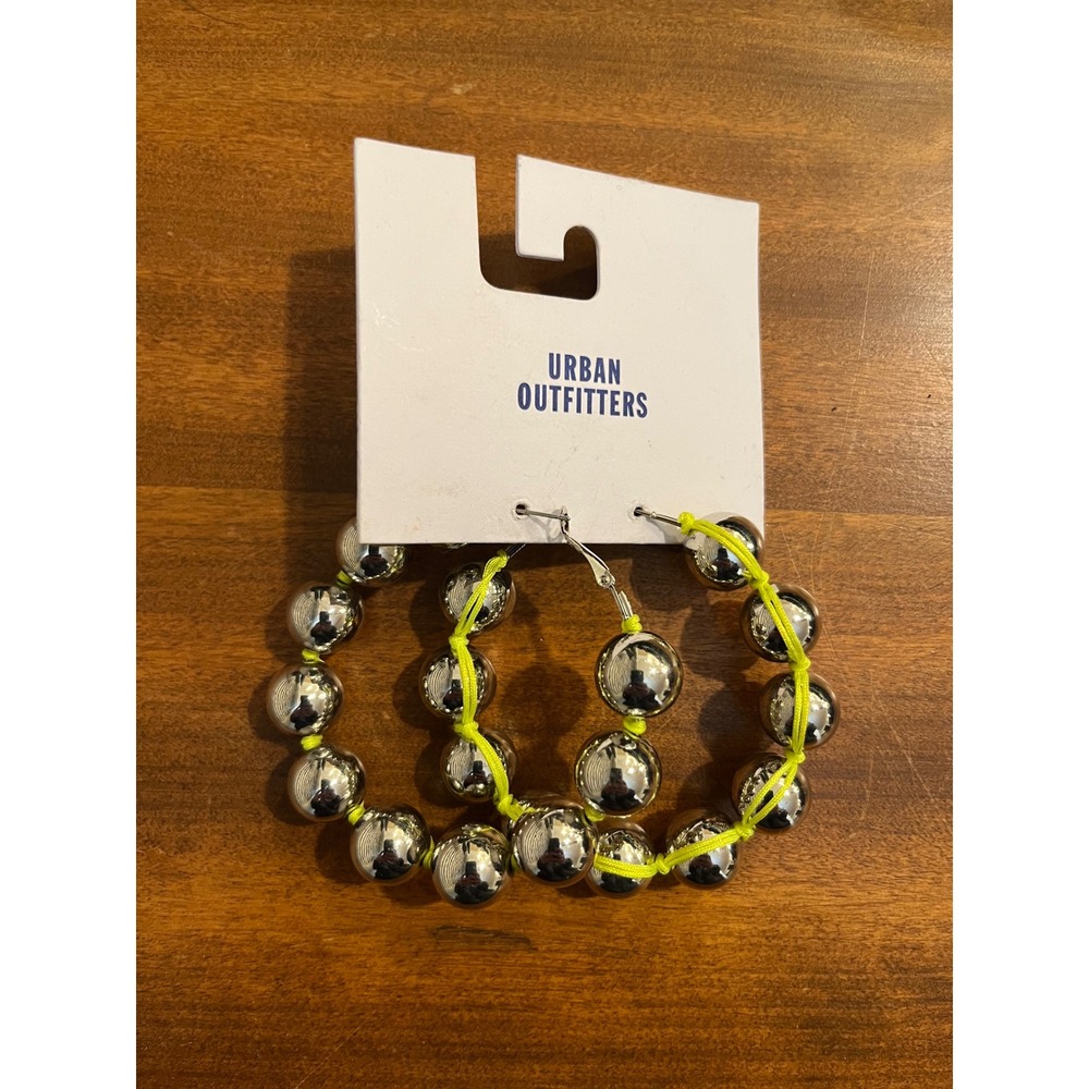 Urban Outfitters Rachel Statement Ball  Hoop Earrings NWT Silver Yellow